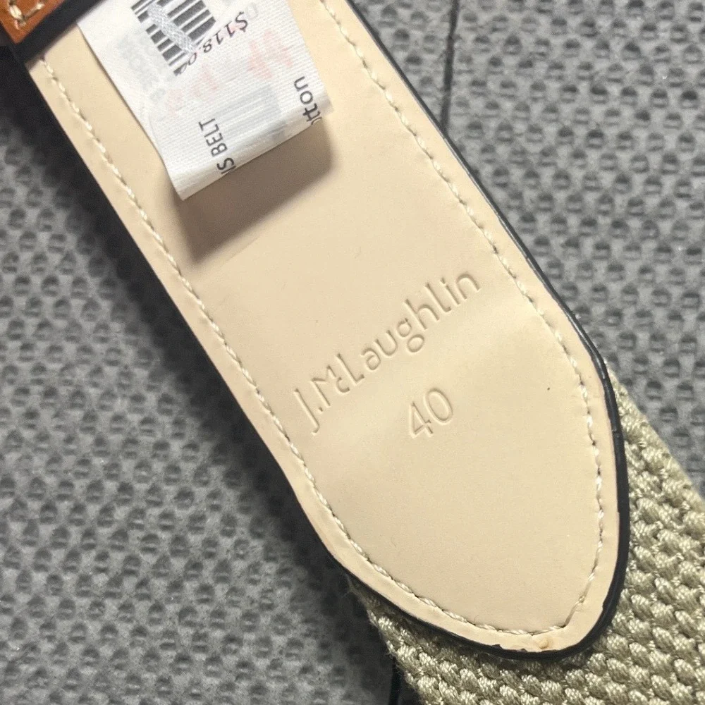 J.McLaughlin Archie Belt Mens 40 Navy NWT Marijuana Leaf Leather Trim Brass